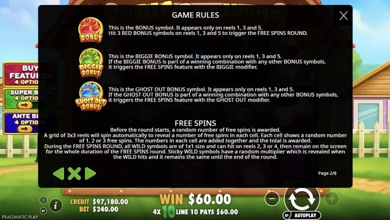 The Big Dog House - simboli bonus e zampe colorate